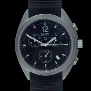 MWC Mechanical/Quartz Hybrid NATO Pattern Military Pilots Chronograph in Non Reflective Brushed Stainless Steel Finish