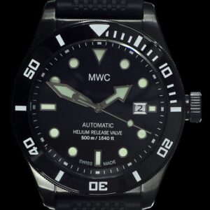 MWC Swiss Made 500m (1640ft) Water Resistant Automatic Divers Watch in Black PVD Stainless Steel With Sapphire Crystal, Ceramic Bezel and Helium Valve