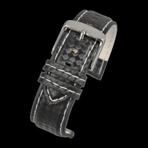 22mm Premium Black Carbon Fibre Watch Strap with White Stitching