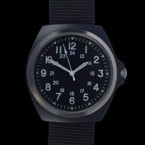 Replica MIL-W-46374C 1980s U.S pattern Military Watch  in Black on a Nylon Webbing Strap