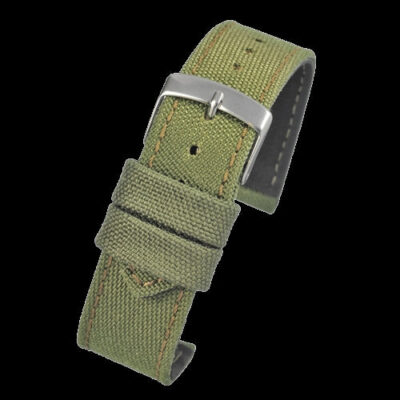 2 Piece Retro Pattern 18mm Canvas Military Watch Strap in Olive Drab – The Ideal Durable Fabric Strap for Military Watches