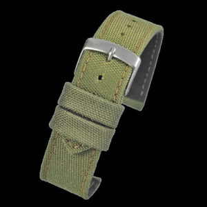 2 Piece Retro Pattern 24mm Canvas Military Watch Strap in Olive Drab – The Ideal Durable Fabric Strap for Military Watches