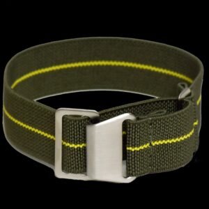 20mm Elasticated French Navy and Special Forces Strap in Green with a Yellow Stripe