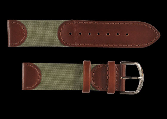 MWC 18mm Retro Leather and Fabric Combination Watch Strap