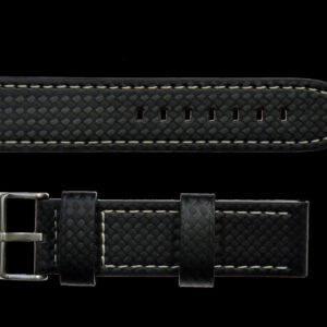 20mm MWC Branded Black Carbon Fibre Effect Leather Watch Strap