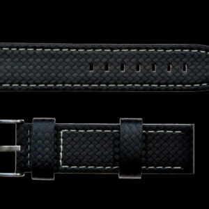 20mm Unbranded MWC Black Carbon Fibre Effect Leather Watch Strap