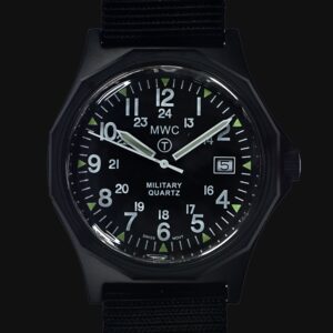 MWC G10 – Remake of the 1982 to 1999 Series Watch in Black PVD Steel with 12/24 NATO dial Pattern, Plexiglass Crystal and Battery Hatch