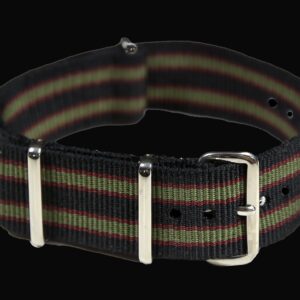 The Original 1964 007 Colours! 18mm Black, Red and Olive Green NATO Military Watch Strap in Ballistic Nylon