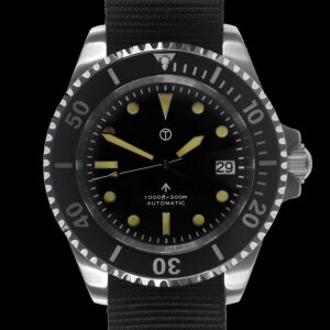 MWC 21 Jewel 1980s Pattern 300m Automatic Military Divers Watch with Sapphire Crystal and a Black and a Grey NATO Strap