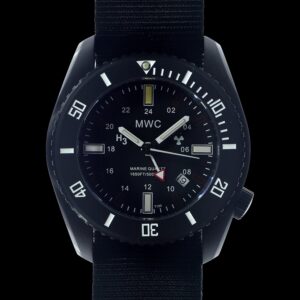 MWC “Submariner / Naval Crew Divers Watch” in Covert Black PVD 500m (1,640ft) Water Resistant Dual Time Zone Military Watch in PVD Stainless Steel Case with GTLS and Helium Valve