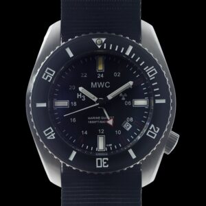 MWC “Submarine / Naval Crew Divers Watch” 500m (1,640ft) Water Resistant Dual Time Zone Military Watch in a Stainless Steel Case with GTLS and Helium Valve