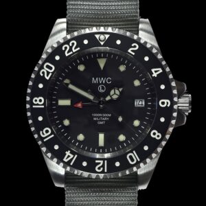 MWC Stainless Steel GMT (Dual Time Zone) Military Watch with Sapphire Crystal and Ceramic Bezel on NATO Strap