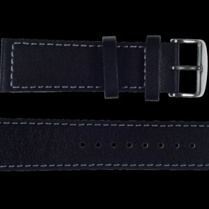 24mm MWC Branded Black Leather Watch Strap with Stainless Steel Fasteners