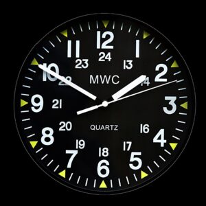 MWC US Military Pattern 12/24 Hour Wall Clock with Silent Sweep Movement (Size 22.5 cm / approx 9″)