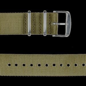 2 Piece 22mm Khaki NATO Military Watch Strap in Ballistic Nylon with Stainless Steel Fasteners