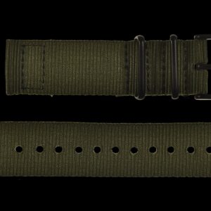 2 Piece 18mm Olive NATO Military Watch Strap in Ballistic Nylon with Black PVD Fasteners