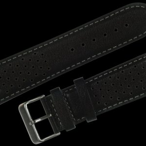 Classic 1970s / 1980s Retro Rally Pattern 24mm Black Leather Watch Strap