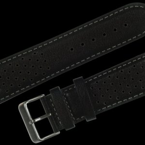 Classic 1970s / 1980s Retro Rally Pattern 22mm Black Leather Watch Strap