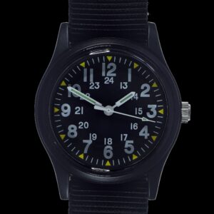 MWC Classic 1960s/70s Pattern Matt Black Vietnam Watch on Matching Webbing Strap